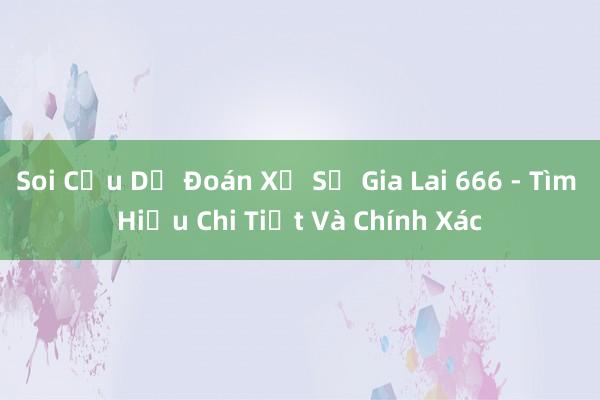 Soi Cầu Dự Đoán Xổ Số Gia Lai 666 - Tìm Hiểu Chi Tiết Và Chính Xác